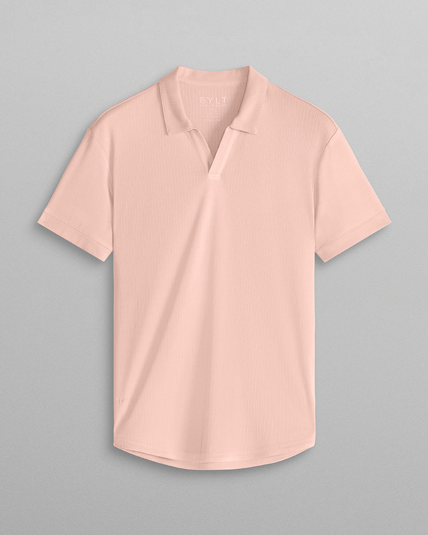Ribbed Short Sleeve Open V Polo