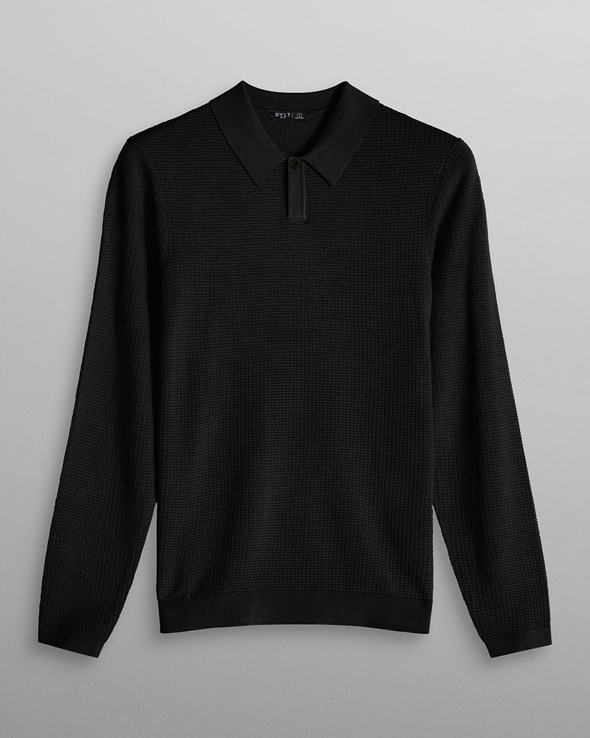 Textured Knit Long Sleeve Polo
