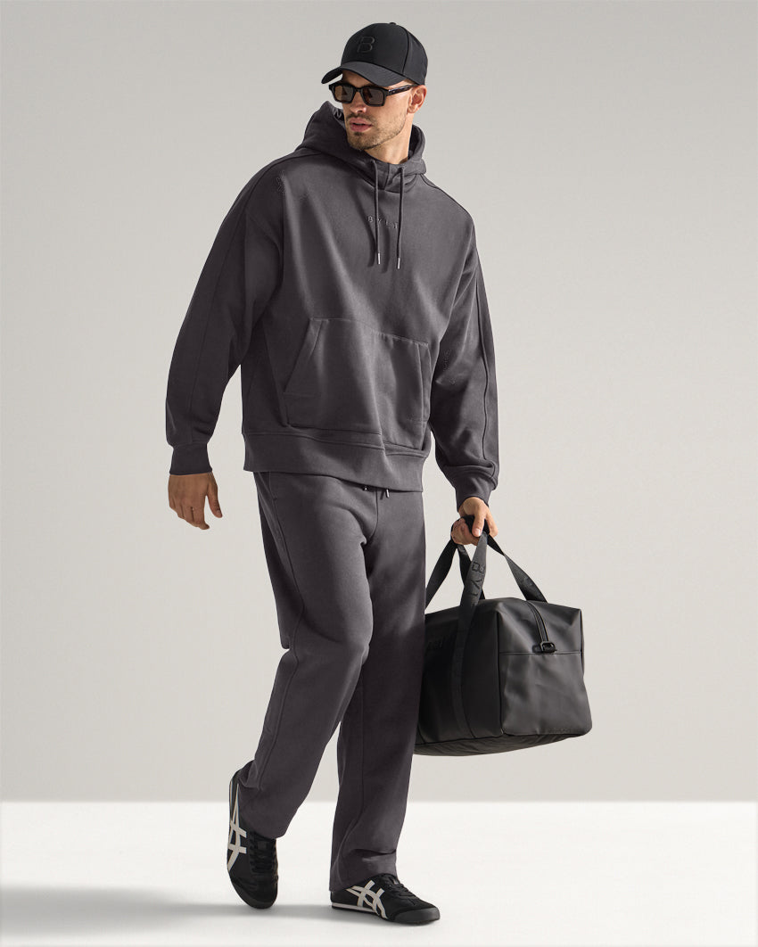 Dark-Charcoal | Heavyweight Fleece Pant styled with matching hoodie and duffel bag