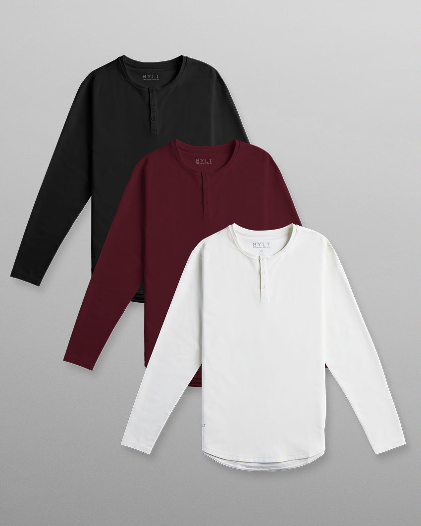 Henley Drop-Cut Long Sleeve: BYLT Signature - Custom 3 Pack